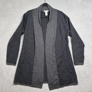 Orvis Sweater Womens Medium Gray Houndstooth Open Front Wool Cardigan Longline